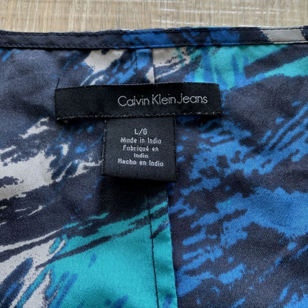 Calvin Klein Top Gathered Waist Peplum Short Sleeve Sequin Blouse Women Sz L - Picture 5 of 11